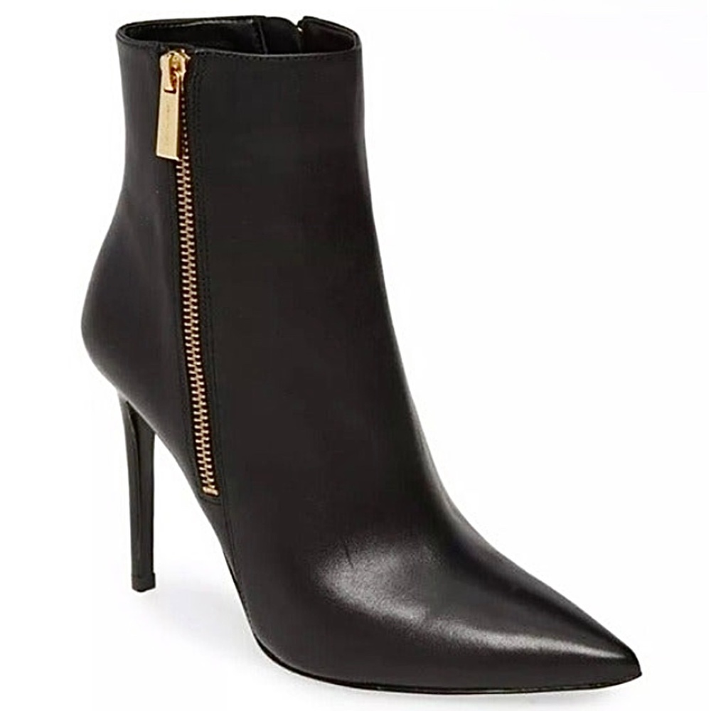 Michael Kors Keke Black Leather Ankle Boots Stiletto Heel Pointed Toe Bootie 9.5 - Picture 4 of 15